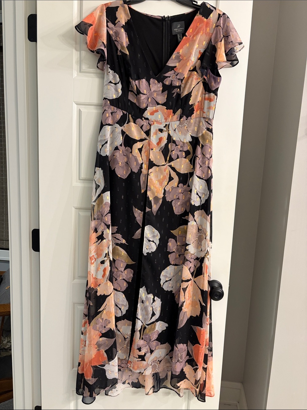 Adrianna Papell Floral Chiffon Printed V-Neck Jumpsuit - Picture 2 of 7